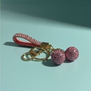 Pink Glitter Cherries Keychain with Gold Accents